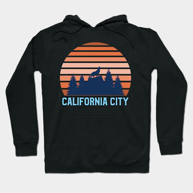 California City Sunset, Orange and Blue Sun, Gift for sunset lovers T-shirt, Wolf Howling at the Moon Hoodie by AbsurdStore